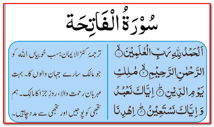 Surah Fatiha Translation In Urdu